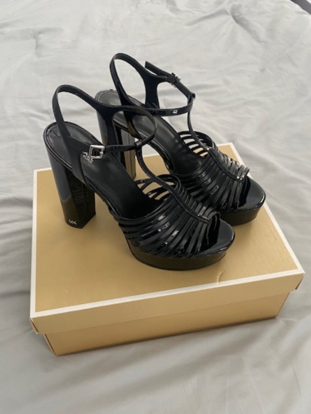 Michael Kors Patent Leather Platform Heels Sandals Black Size 9